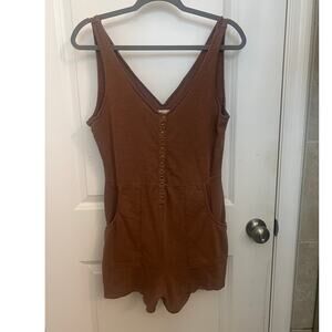 Nation LTD Gidget Utility Romper M Brown Cotton snap buttons Resort Vacation